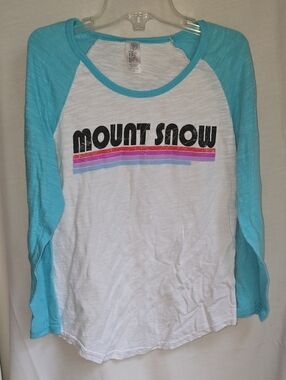 Mount Snow Kids Raglan Long Sleeve Tee in Turquoise and White
